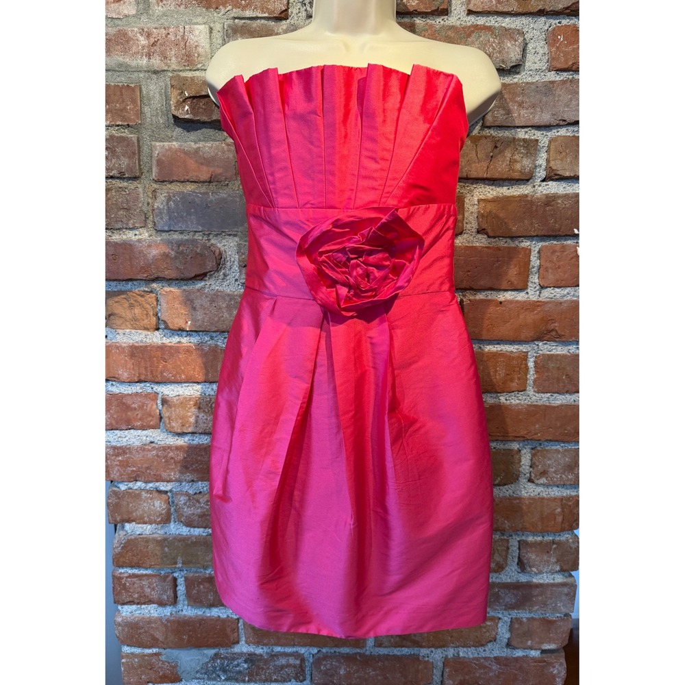Alexia Admor Womens Hot Pink Strapless Rosette Pleated Taffeta Cocktail Dress S